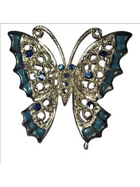 Silver Blue Butterfly Brooch Pin